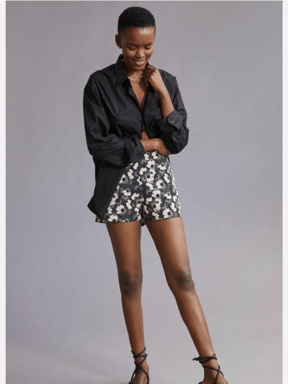 Anthropologie x Corey Lynn Calter Black and White Floral High-Waist Shorts sz s